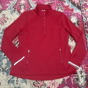 Womens Zero Restrictions Athletic Pullover Quarterzip Red Thumb Holes SZ XL